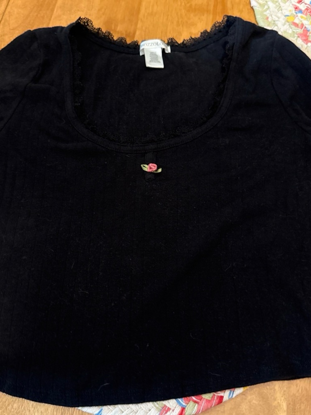 Black Lace-Trim Scoop Neck Women’s Top - Bozzolo  size large